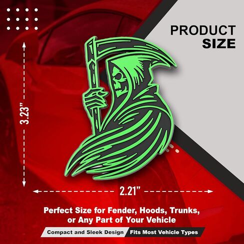 Grim Reaper Emblem 3D Skull Badge – Custom Car Decal Sticker for Car, Truck, SUV – Durable Exterior Trunk, Hood, Fender (Set of 2) (Red) in Saudi Arabia