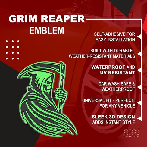 Grim Reaper Emblem 3D Skull Badge – Custom Car Decal Sticker for Car, Truck, SUV – Durable Exterior Trunk, Hood, Fender (Set of 2) (Red) in Saudi Arabia