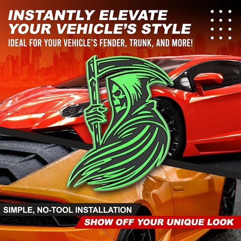 Grim Reaper Emblem 3D Skull Badge – Custom Car Decal Sticker for Car, Truck, SUV – Durable Exterior Trunk, Hood, Fender (Set of 2) (Red) in Saudi Arabia