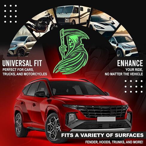 Grim Reaper Emblem 3D Skull Badge – Custom Car Decal Sticker for Car, Truck, SUV – Durable Exterior Trunk, Hood, Fender (Set of 2) (Red) in Saudi Arabia