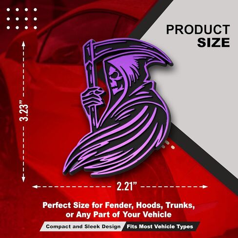 Grim Reaper Emblem 3D Skull Badge – Custom Car Decal Sticker for Car, Truck, SUV – Durable Exterior Trunk, Hood, Fender (Set of 2) (Red) in Saudi Arabia