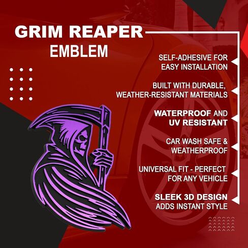 Grim Reaper Emblem 3D Skull Badge – Custom Car Decal Sticker for Car, Truck, SUV – Durable Exterior Trunk, Hood, Fender (Set of 2) (Red) in Saudi Arabia