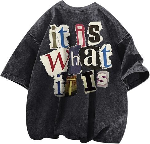 Men's Graphic Tees Funny Letter Print Vintage Oversize T Shirts Acid Wash Shirt Streetwear Rapper Casual Tee Top in Saudi Arabia