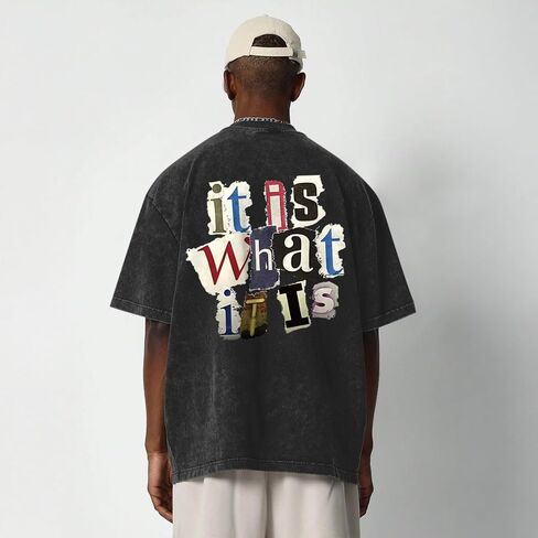 Men's Graphic Tees Funny Letter Print Vintage Oversize T Shirts Acid Wash Shirt Streetwear Rapper Casual Tee Top in Saudi Arabia
