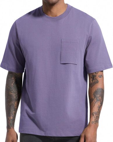 VEIISAR Men's Loose Fit Heavyweight Short-Sleeve Pocket T-Shirt - Mens 100 Cotton Crew Neck Thick Tees in Kuwait