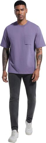 VEIISAR Men's Loose Fit Heavyweight Short-Sleeve Pocket T-Shirt - Mens 100 Cotton Crew Neck Thick Tees in Kuwait