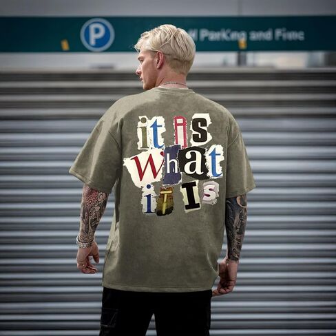 Men's Graphic Tees Funny Letter Print Vintage Oversize T Shirts Acid Wash Shirt Streetwear Rapper Casual Tee Top in Saudi Arabia