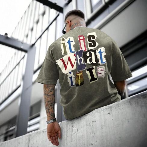 Men's Graphic Tees Funny Letter Print Vintage Oversize T Shirts Acid Wash Shirt Streetwear Rapper Casual Tee Top in Saudi Arabia