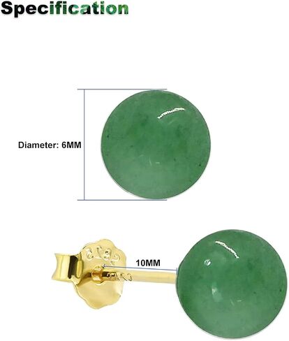 Jade Stud Earrings for Women or Men, 18K Gold Plated 925 Sterling Silver 4-8mm Green Jade Earrings, Good Luck Handmade Jade Earrings Gift for Graduation Birthday Anniversary in Saudi Arabia