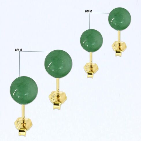 Jade Stud Earrings for Women or Men, 18K Gold Plated 925 Sterling Silver 4-8mm Green Jade Earrings, Good Luck Handmade Jade Earrings Gift for Graduation Birthday Anniversary in Saudi Arabia