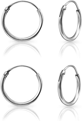 Set of 2 PAIRS of VERY TINY Endless Hoops/Sleepers 925 Sterling Silver, 24K Yellow or 18K Rose Gold Plated Earrings - Cartilage/Helix/Tragus - Thickness 1.2 mm - Outer Diameter: 8, 10, 12 or 10+12 mm in Saudi Arabia