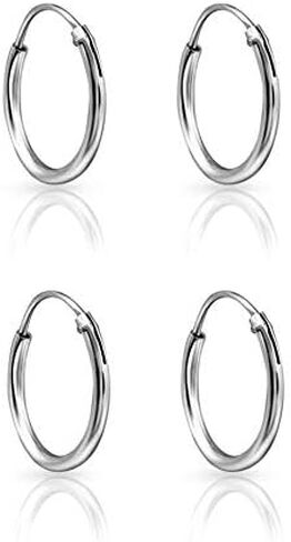 Set of 2 PAIRS of VERY TINY Endless Hoops/Sleepers 925 Sterling Silver, 24K Yellow or 18K Rose Gold Plated Earrings - Cartilage/Helix/Tragus - Thickness 1.2 mm - Outer Diameter: 8, 10, 12 or 10+12 mm in Saudi Arabia