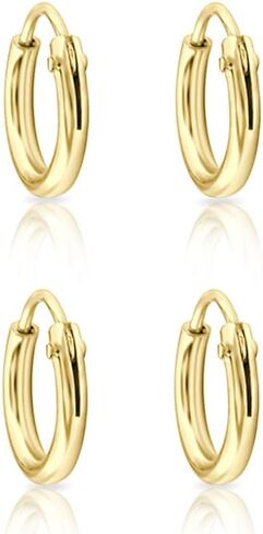 Set of 2 PAIRS of VERY TINY Endless Hoops/Sleepers 925 Sterling Silver, 24K Yellow or 18K Rose Gold Plated Earrings - Cartilage/Helix/Tragus - Thickness 1.2 mm - Outer Diameter: 8, 10, 12 or 10+12 mm in Saudi Arabia