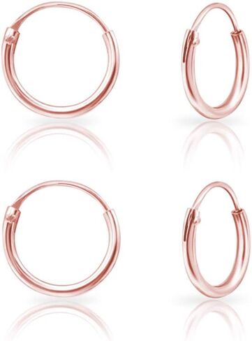 Set of 2 PAIRS of VERY TINY Endless Hoops/Sleepers 925 Sterling Silver, 24K Yellow or 18K Rose Gold Plated Earrings - Cartilage/Helix/Tragus - Thickness 1.2 mm - Outer Diameter: 8, 10, 12 or 10+12 mm in Saudi Arabia