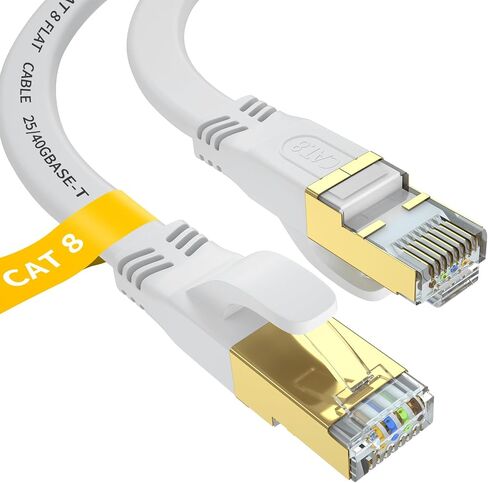 Cat 8 Ethernet Cable 6 FT, Outdoor&Indoor High Speed Heavy Duty Network LAN Internet Cable,SFTP Gold Plated RJ45 40Gbps 2000Mhz Patch Cord, for Modem/Router/Gaming,Faster Than Cat7/Cat6/Cat5-White in Kuwait