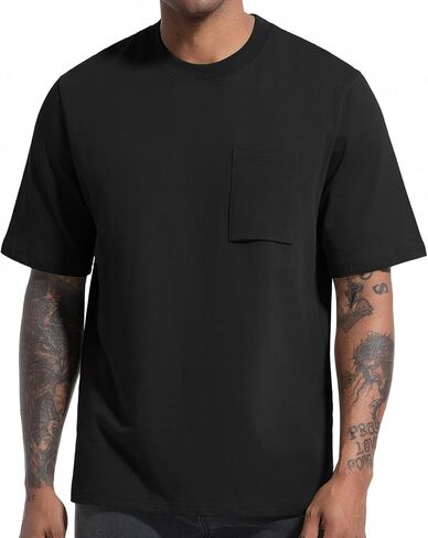 VEIISAR Men's Loose Fit Heavyweight Short-Sleeve Pocket T-Shirt - Mens 100 Cotton Crew Neck Thick Tees in Kuwait