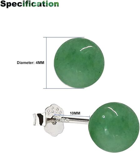 Jade Stud Earrings for Women or Men, 18K Gold Plated 925 Sterling Silver 4-8mm Green Jade Earrings, Good Luck Handmade Jade Earrings Gift for Graduation Birthday Anniversary in Saudi Arabia