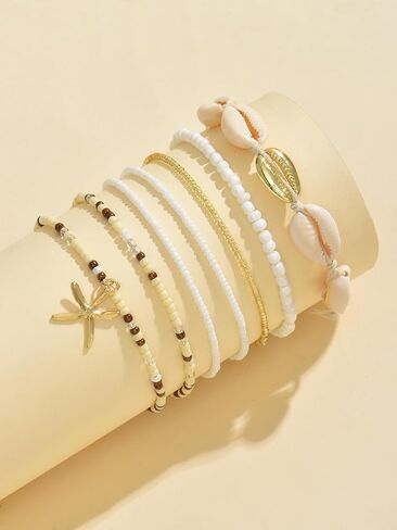 Shell Starfish Anklets Bracelet for Women,Boho Seashell Beaded Anklet Colorful Beaded Puka Shell Anklet Summer Beach Waterproof Surfer Starfish Anklets Jewelry in Saudi Arabia