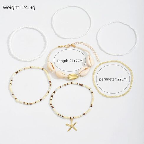 Shell Starfish Anklets Bracelet for Women,Boho Seashell Beaded Anklet Colorful Beaded Puka Shell Anklet Summer Beach Waterproof Surfer Starfish Anklets Jewelry in Saudi Arabia