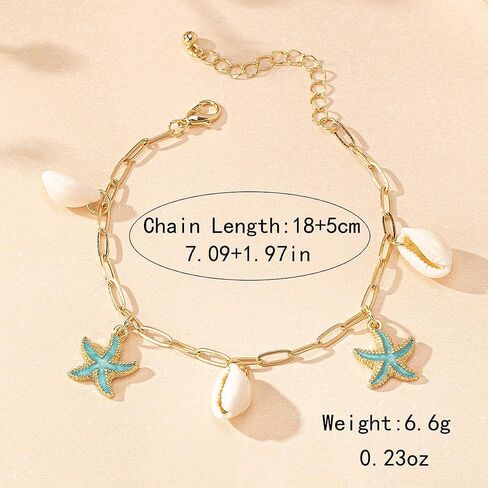 Charm Starfish Shell Ankle Bracelets for Women, Trendy 14K Gold Paperclip Chain Sea Star Statement Anklets Boho Ocean Holiday Seashell Foot Jewelry in Saudi Arabia