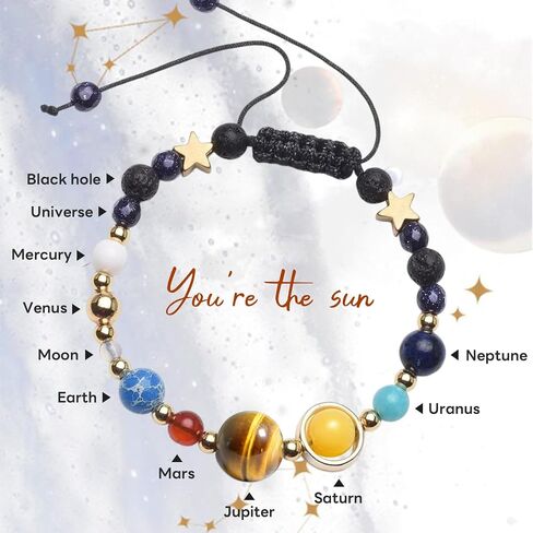 Solar System Bracelet The Eight Planets Guardian Star Beaded Bracelet Universe Galaxy Bangle Jewelry Natural Stone Beads Bracelet Gifts for Women Men Birthday Holiday Gifts in Kuwait