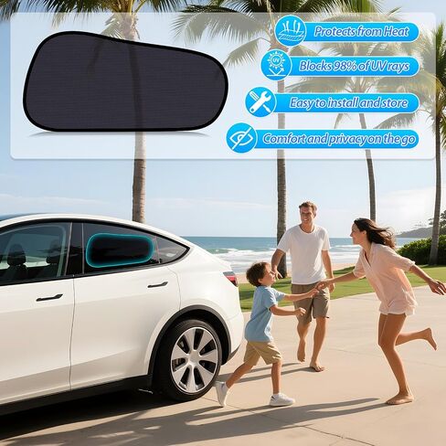 ZATOOTO 4Pack Tesla Model Y Juniper Car Window Shade for Side Window Sun Shade 丨Static Cling Car Sun Shade Baby | جبهة واضحة للقيادة الآمنة | خلفي أرجواني مزرق للوهج | رؤية واضحة | 2020-2026 in Kuwait