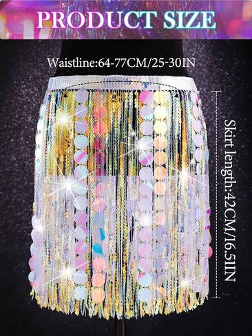 Nicute Sparkly Sequin Skirt Fringe Belly Skirt Hip Scarf Festival Dance Skirt Costume for Women in Saudi Arabia