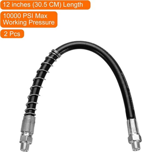 HARFINGTON 2Pcs Grease Gun Hose 12" 10000 PSI Spring Flex High Pressure Quick Release Grease Replacement with Coupler 1/8" NPT Threads for Grease Gun, Black in Saudi Arabia