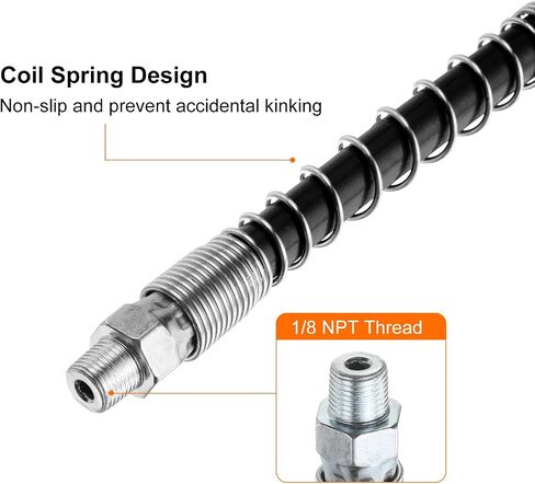 HARFINGTON 2Pcs Grease Gun Hose 12" 10000 PSI Spring Flex High Pressure Quick Release Grease Replacement with Coupler 1/8" NPT Threads for Grease Gun, Black in Saudi Arabia