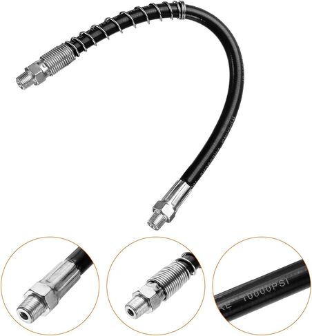 HARFINGTON 2Pcs Grease Gun Hose 12" 10000 PSI Spring Flex High Pressure Quick Release Grease Replacement with Coupler 1/8" NPT Threads for Grease Gun, Black in Saudi Arabia