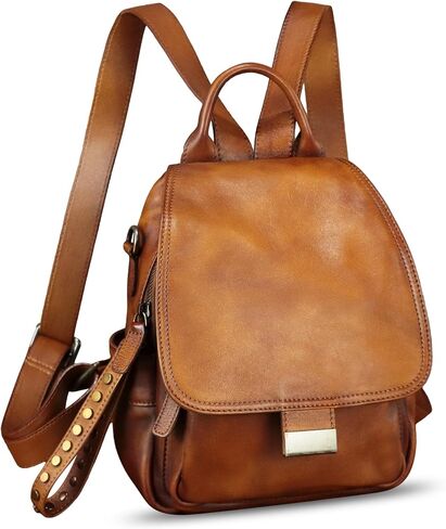 Genuine Leather Backpack for Women Purse Retro Leather Handmade Rucksack Vintage Knapsack Casual Daypack (Brown) in Saudi Arabia