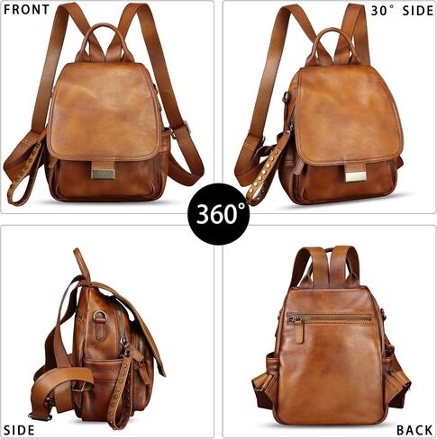 Genuine Leather Backpack for Women Purse Retro Leather Handmade Rucksack Vintage Knapsack Casual Daypack (Brown) in Saudi Arabia