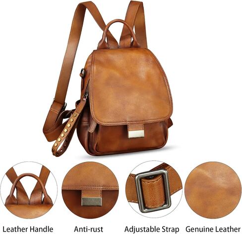 Genuine Leather Backpack for Women Purse Retro Leather Handmade Rucksack Vintage Knapsack Casual Daypack (Brown) in Saudi Arabia