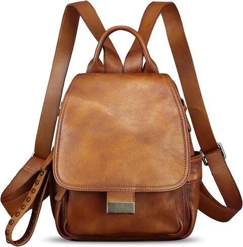 Genuine Leather Backpack for Women Purse Retro Leather Handmade Rucksack Vintage Knapsack Casual Daypack (Brown) in Saudi Arabia