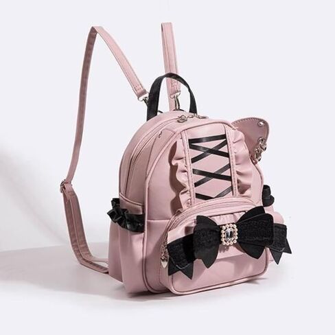 Pokn Jirai Kei Kawaii Bag Gothic Cute Bag Mini Leather Backpack Fashion Small Daypacks Purse for Women Cutecore (Pink) in Saudi Arabia