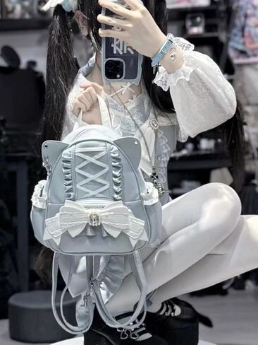 Pokn Jirai Kei Kawaii Bag Gothic Cute Bag Mini Leather Backpack Fashion Small Daypacks Purse for Women Cutecore (Pink) in Saudi Arabia
