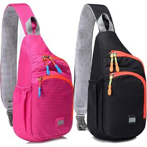 Peicees Small&Small Sling Backpack Waterproof Unisex Shoulder Bag Chest Crossbody Daypack, Pack of 2 Pink & Black