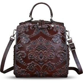 Genuine Leather Purses and Handbags for Women Embossed Leather Backpack Convertible Shoulder Bag Satchel Purse
