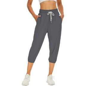 BATHRINS Women's Capri Sweatpants Summer Casual Jogger Drawstring Waist Pants with Back Pockets