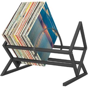 Vinyl Record Holder Shelf for 80-100 LPs Storage, Multiuse Record Rack Stand for Vinyl Display and Desk Organization, Retro Sleek Matte Black Crate for Magazine, Book, Files, Albums