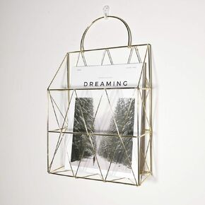 رف مجلة مع مقبض ، ملف صحيفة رف رسائل ملف oragnizer جدار سلة تخزين مزخرفة ، منظم معدني لغرفة غرفة المعيشة ، الذهب in Kuwait