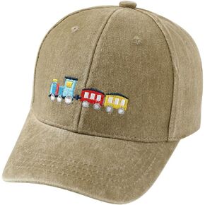 Cute Train Vehicle Embroidered Kids Baseball Caps Adjustable Cotton Washed Toddler Sun Hat Vintage Cowboy Hat