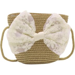 Ampossto Bow Straw Bag for Girls Little Girls Small Crossbody Purse Toddler Girls Presal Prester