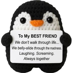 هدايا مضحكة لعيد ميلاد Bestie ، أفضل هدايا صديق ممتع للنساء ، والكروشيه المصنوع يدويًا مينيًا ميني البطريق الإيجابي