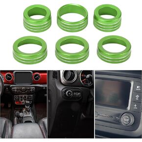 AC Air Conditioner Headlight Media Control Switch Knob Cover Ring - Car Interior Decal Trim - for Jeep Wrangler 2018-2023 Aluminum Alloy Green - 6 Pcs in Kuwait