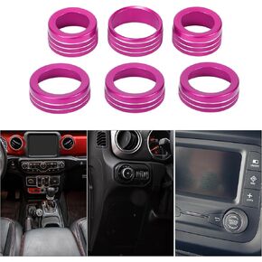 AC Air Conditioner Headlight Media Control Switch Knob Cover Ring - Car Interior Decal Trim - for Jeep Wrangler 2018-2023 Aluminum Alloy Green - 6 Pcs