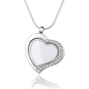 Adabele Living Memory Floating Locket Round or Heart Glass Pendant Necklace 28 Inch Tarnish Resistant Hypoallergenic Stainless Steel Surgical Women Men Jewelry