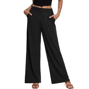 M MOTEEPI Women's Wide Leg Waffle Knit Pants with Pockets 29" Inseam Ladies Slacks for Dressy Casual,Business, Work, Lounge