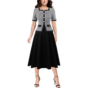 VFSHOW Womens Square Neck Peplum Slim Work Office Business Party A-Line Midi Dress