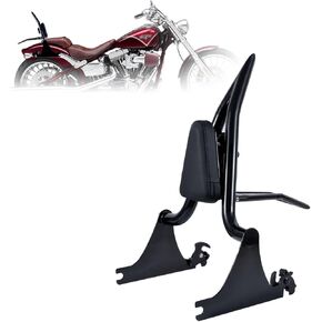 Adjustable One-Piece Sissy Bar Luggage Rack Passenger Backrest with Lock for Harley Breakout FXSB FXSE FXST(Gloss Black)